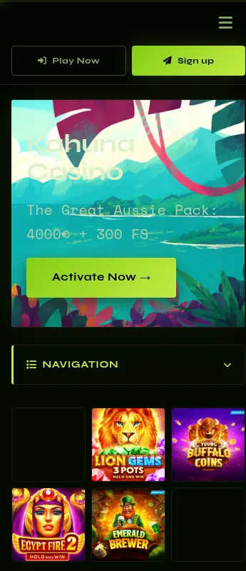Kahuna Casino casino interface on mobile